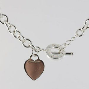 16” Tiffany & Co. Sterling Silver Toggle Necklace with Heart Tag & Pouch (75g)